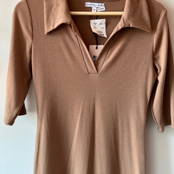 Sincerely Jules Elegant Brown Ribbed Midi Dress BNWT L - Picture 2 of 6